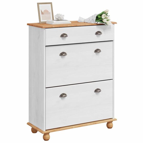 vidaXL Skóknaskápur ASKIM Hvítt 85 x 35 x 108 cm Gegnheil fura