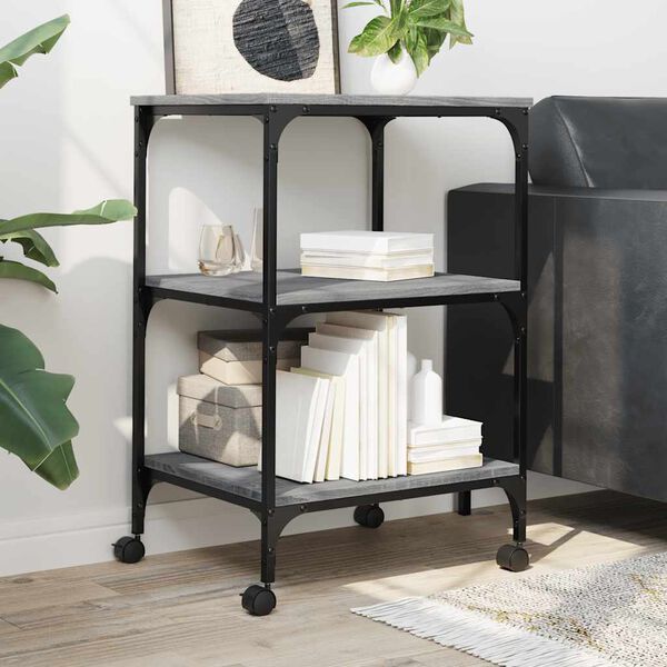 vidaXL Prentarastandur 3 hæða Grár Sonoma 50x41x75 cm Samsettur Viður