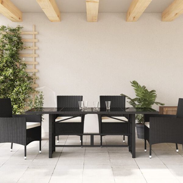 vidaXL Garðborð með Glerplötu Svart 190x80x75 cm Pólýrattan
