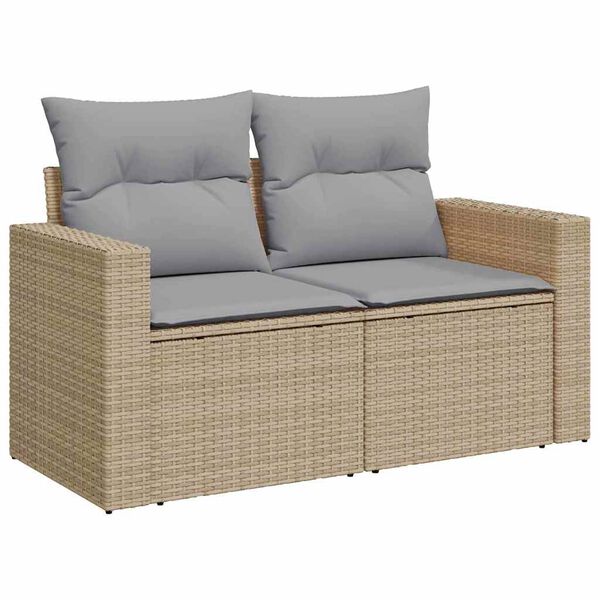 vidaXL Gar&eth;s&oacute;fa sett me&eth; p&uacute;&eth;i 11 pcs Beige og lj&oacute;sgr&aacute;r p&oacute;l&yacute;rattan