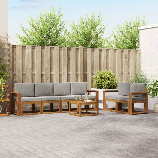 vidaXL &Uacute;ti s&oacute;fasett 7 pcs N&aacute;tt&uacute;rulegt og Lj&oacute;st Gr&aacute;tt Hrein akas&iacute;utr&eacute;