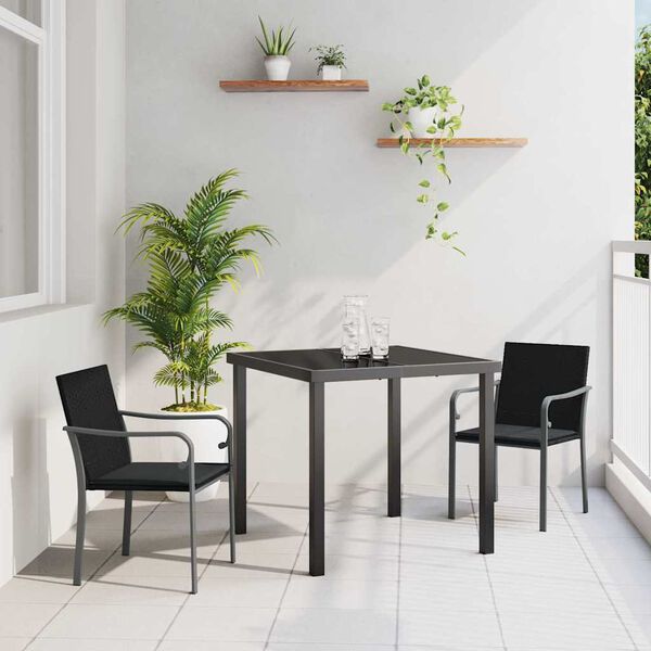 vidaXL Gar&eth;ur bor&eth;sett 3 pcs Svartur og gr&aacute;r PE rattan