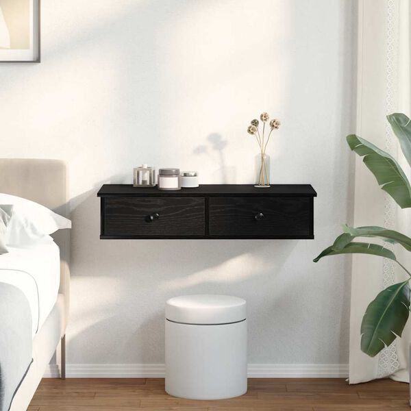 vidaXL vegghilla me&eth; sk&uacute;ffum Svart 80x34x17 cm