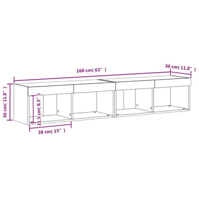 vidaXL Sjónvarpsskápar með LED Ljósum 2 stk. Hvítir 80x30x30 cm