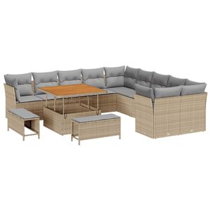 vidaXL Gar&eth;s&oacute;fa sett 13 pcs Drapplita&eth;ur p&oacute;l&yacute;rattan