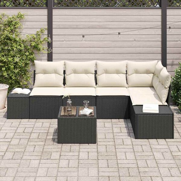 vidaXL Garðsófa sett 6 pcs Svartur pólýrattan