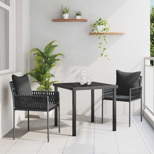 vidaXL Gar&eth;ur bor&eth;sett 3 pcs Svartur og gr&aacute;r PE rattan