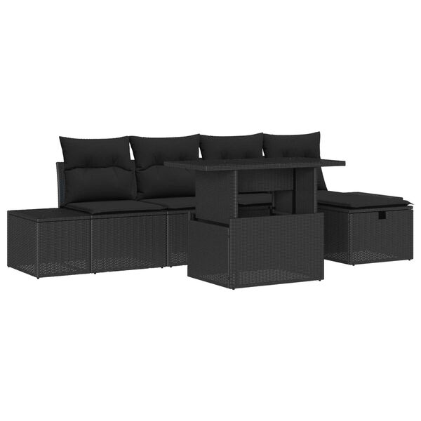 vidaXL Gar&eth;s&oacute;fa sett me&eth; p&uacute;&eth;i 6 pcs Svartur Poly rattan