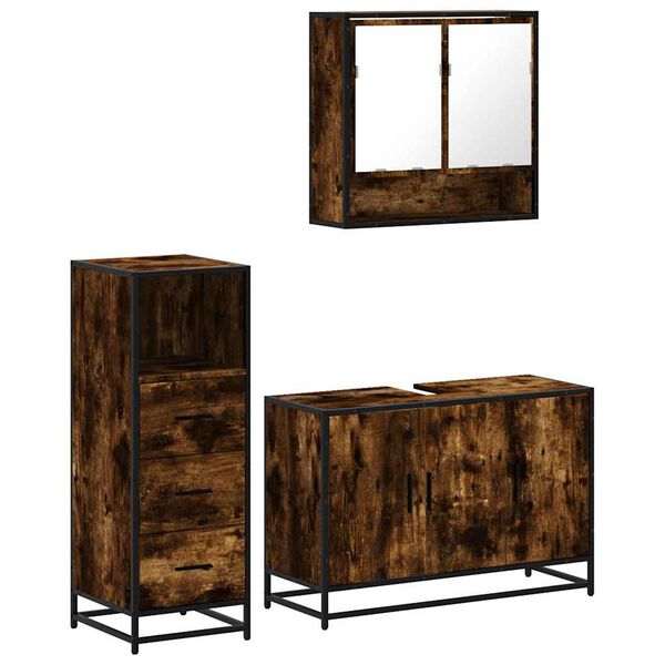 vidaXL Baðherbergissett 3 Hlutir Reyktur Eikarlitur Samsettur Viður