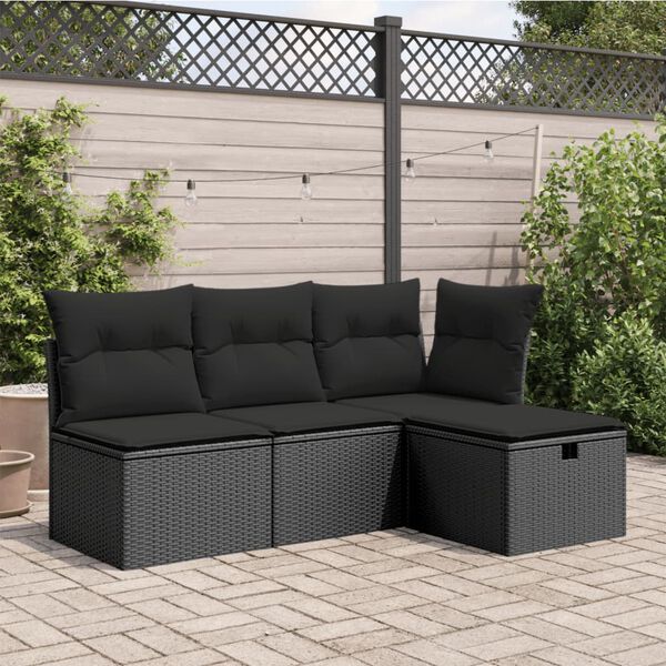 vidaXL Garðborð með sessu Svartur 55x55x37 cm Pólýrattan