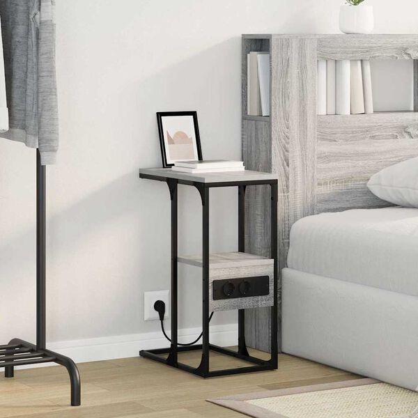 vidaXL Noat&ouml;flu sk&aacute;pur me&eth; sk&uacute;ffu Gr&aacute; sonoma &aacute;fer&eth; 41.5 x 26 x 60.5 cm