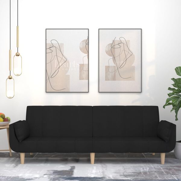 vidaXL 2-s&aelig;ta Svefns&oacute;fi me&eth; Tveimur P&uacute;&eth;um Svart Tau&aacute;kl&aelig;&eth;i