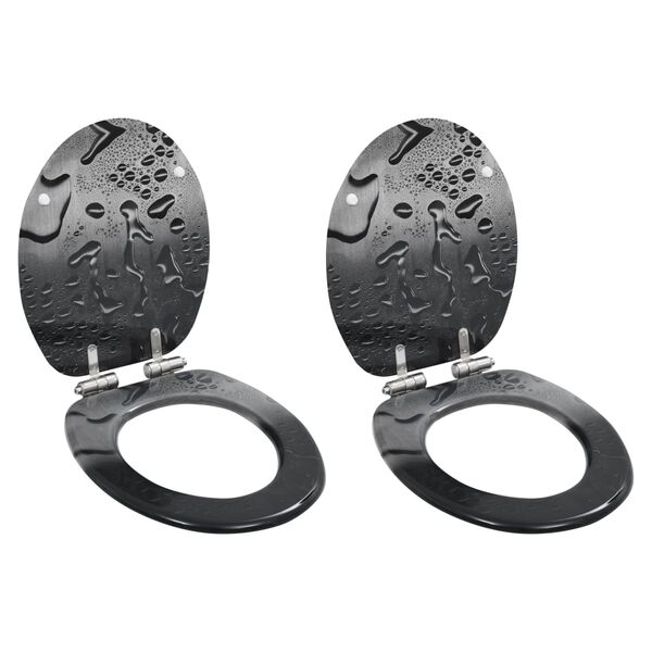 vidaXL WC kl&oacute;setts&aelig;ti 2 stk me&eth; mj&uacute;kum lokum MDF Vatnsdropa h&ouml;nnun