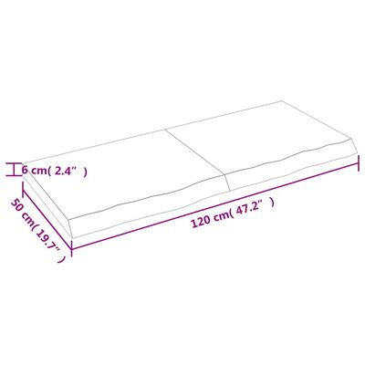 vidaXL Borðplata 120x50x(2-6) cm Ómeðhöndluð Gegnheil Eik