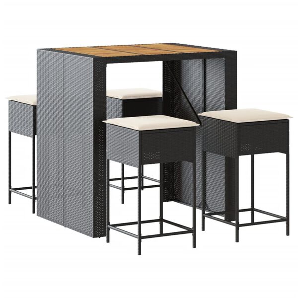 vidaXL 5 Hluta Gar&eth;barsett me&eth; Sessum P&oacute;l&yacute;rattan Svart