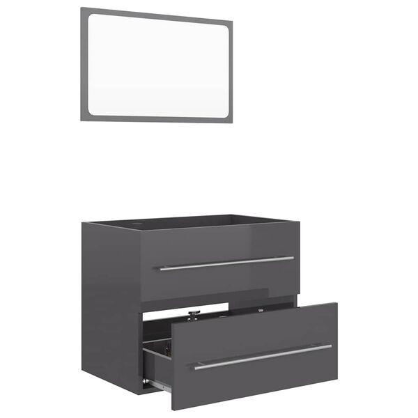 804835 vidaXL 2 Piece Bathroom Furniture Set High Gloss Grey Chipboard