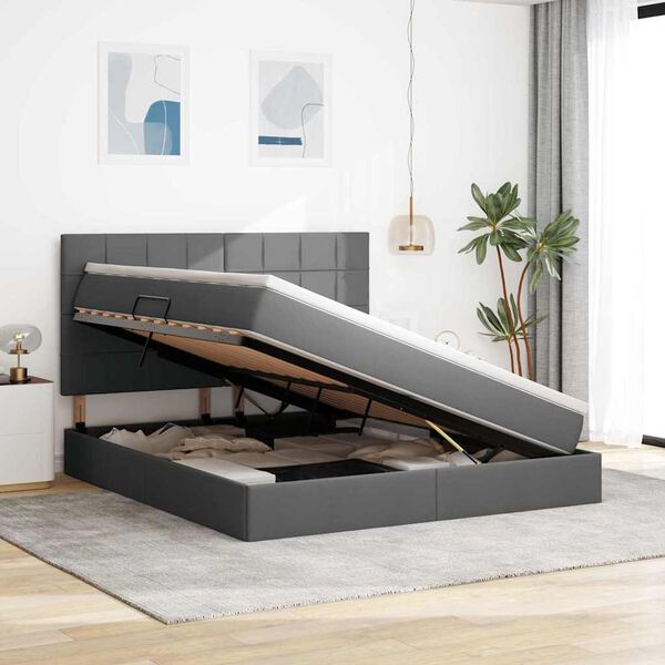 vidaXL R&uacute;m me&eth; geymslur&yacute;mi og LED D&ouml;kk gr&aacute; 160 x 200 cm P&oacute;l&yacute;ester