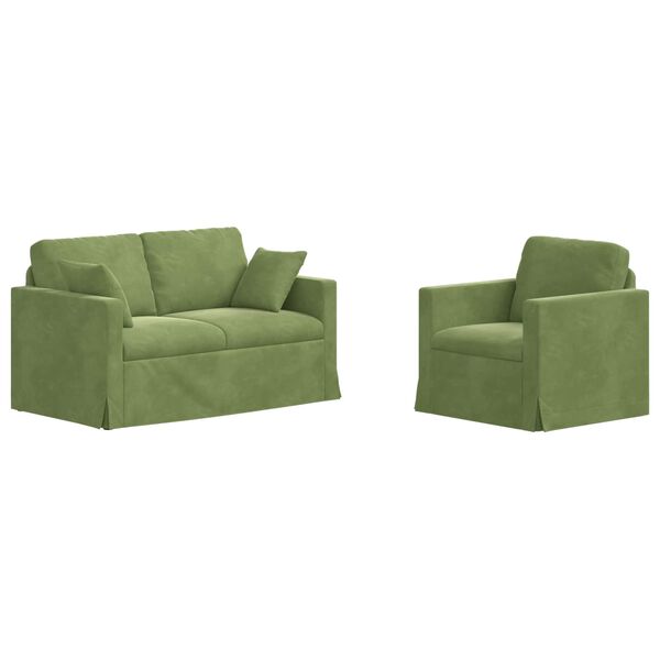 vidaXL S&oacute;fi 2 pcs L&eacute;tt gr&aelig;nn 138 x 78 x 80 cm Flauel