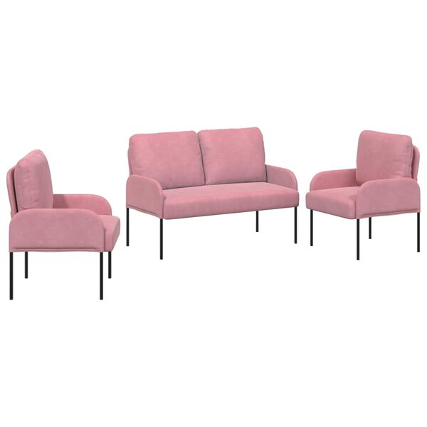 vidaXL S&oacute;fasett me&eth; p&uacute;&eth;i 3 pcs Bleikur 115 x 56 x 80 cm Krossvi&eth;ur