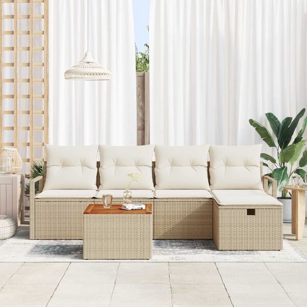 vidaXL Gar&eth;s&oacute;fa sett me&eth; p&uacute;&eth;i 6 pcs Drapplita&eth;ur Poly rattan