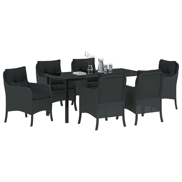 vidaXL Gar&eth;ur bor&eth;sett me&eth; p&uacute;&eth;i 7 pcs Svartur p&oacute;l&yacute;rattan