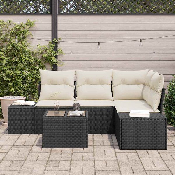 vidaXL Garðsófa sett 5 pcs Svartur pólýrattan