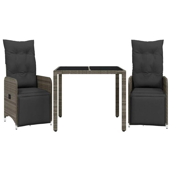 vidaXL 3 Hluta B&iacute;str&oacute;sett me&eth; Sessum Gr&aacute;tt P&oacute;l&yacute;rattan