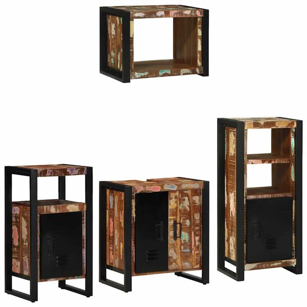 vidaXL Baðherbergismublasett með hurð 4 pcs Brúnn Solid endurheimt tré