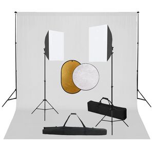 vidaXL Stúdíóbúnaður með Softbox-Ljósum, Bakgrunni og Endurkastara