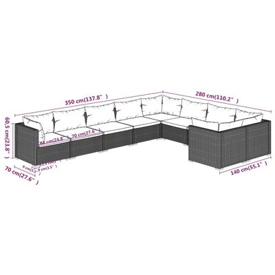 vidaXL 9 Hluta Garðsetustofusett með Sætispúðum Pólýrattan Grátt