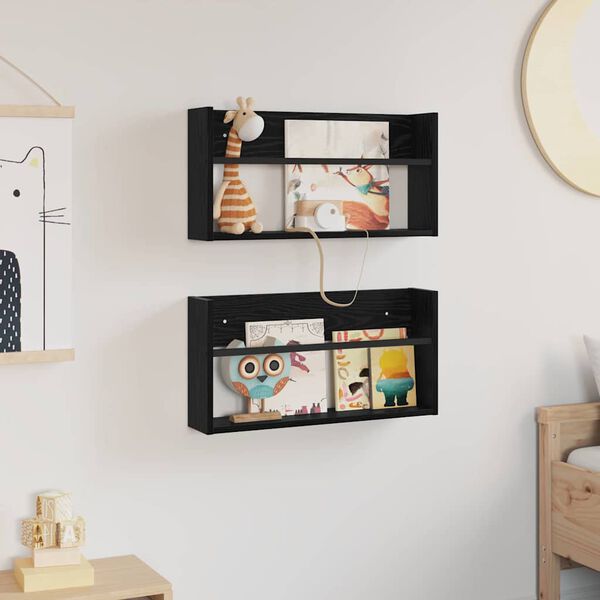 vidaXL T&iacute;marit Hillur me&eth; hillu 2 pcs Svartur Eik 60 x 12 x 30 cm