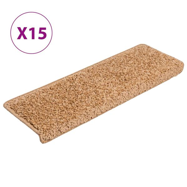 vidaXL Stigamottur 15 stk 65x21x4 cm beige r&eacute;tthyrndar br&uacute;nir