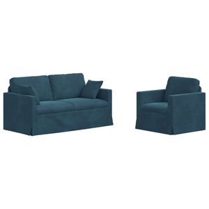 vidaXL S&oacute;fasett 2 pcs Bl&aacute;r 158 x 78 x 80 cm Flauel