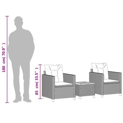 vidaXL 3 Hluta Bístrósett með Sessum Svart Pólýrattan Akasíuviður