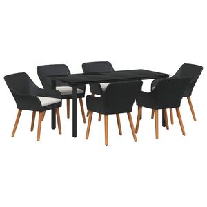 vidaXL Garður borðsett með púði 7 pcs Svartur pólýrattan