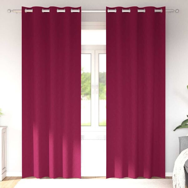 vidaXL Svartgardínur með hringjum 2 pcs Vínrauður 260 x 140 cm