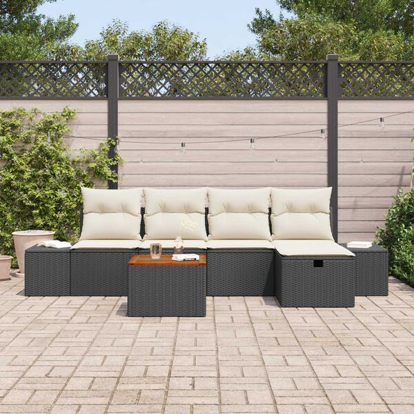 vidaXL Gar&eth;s&oacute;fa sett me&eth; p&uacute;&eth;i me&eth; geymslu 6 pcs Svartur Poly rattan