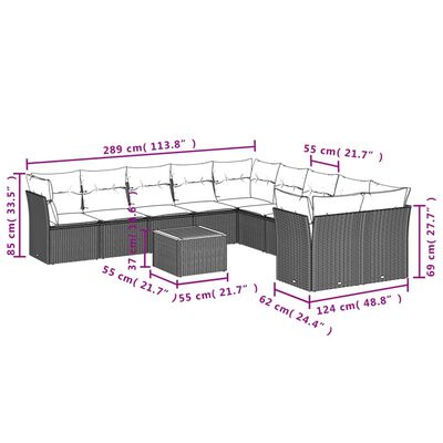 vidaXL 11 Hluta Garðsófasett með Sessum Svart Pólýrattan