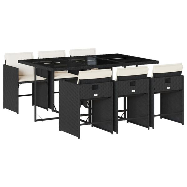 vidaXL 7 Hluta Gar&eth;bor&eth;stofusett me&eth; Sessum Svart P&oacute;l&yacute;rattan
