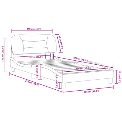 vidaXL Rúmgrind með LED án Dýnu Svart og Hvítur 100x200 cm