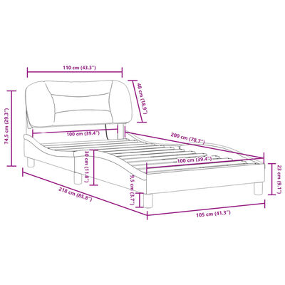 vidaXL Rúmgrind með LED án Dýnu Cappuccino 100x200 cm