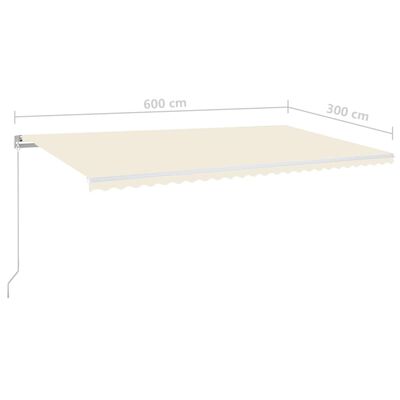 vidaXL Handknúin Útdraganleg Markísa með LED 600x300 cm Rjómahvít