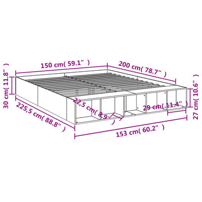 vidaXL Rúmgrind án Dýnu Reyktóna Eikarlitur 150x200 cm