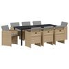 vidaXL Gar&eth;ur bor&eth;sett me&eth; p&uacute;&eth;i 9 pcs Drapplita&eth;ur p&oacute;l&yacute;rattan