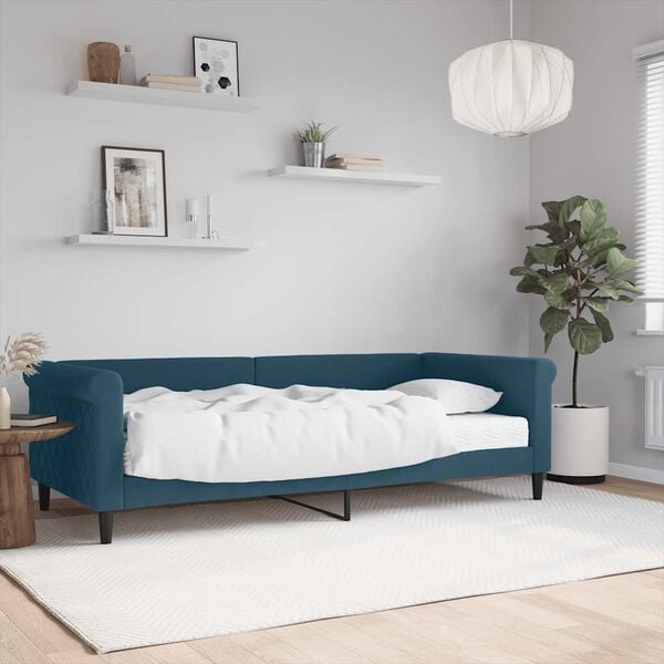 vidaXL Svefns&oacute;fi me&eth; D&yacute;nu Bl&aacute;r 90x200 cm Flauel