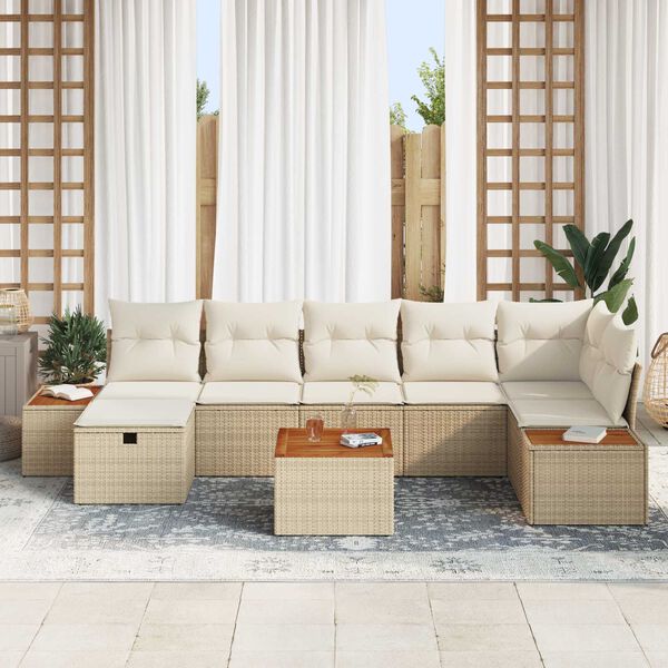 vidaXL Gar&eth;s&oacute;fa sett me&eth; kodda 8 pcs Drapplita&eth;ur Poly rattan