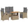 vidaXL 4 Hluta Gar&eth;bor&eth;stofusett me&eth; Sessum Drappa&eth; P&oacute;l&yacute;rattan