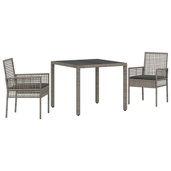 vidaXL Gar&eth;ur bor&eth;sett 3 pcs Gr&aacute;r p&oacute;l&yacute;rattan