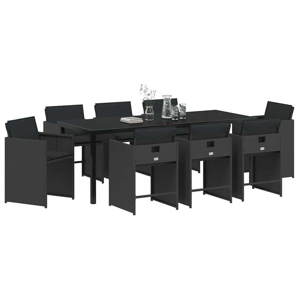 vidaXL Gar&eth;ur bor&eth;sett 9 pcs Svartur p&oacute;l&yacute;rattan