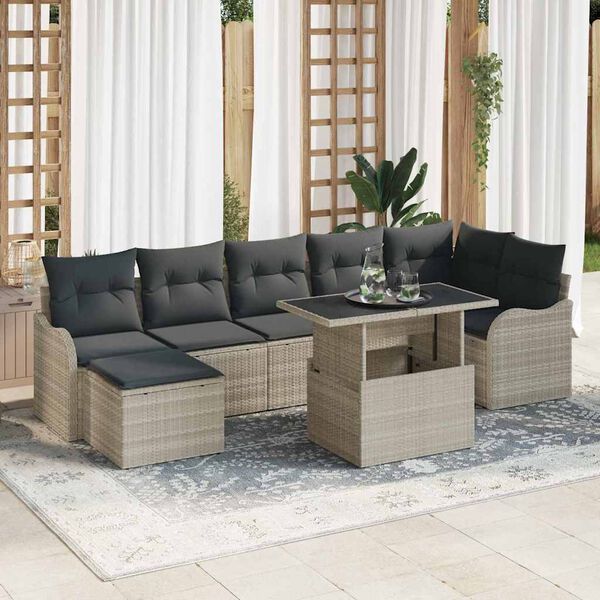 vidaXL Gar&eth;s&oacute;fa sett me&eth; p&uacute;&eth;i 8 pcs Lj&oacute;sgr&aacute;tt Poly rattan